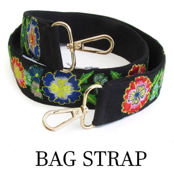 Floral Embroidered Boho Handbag Guitar Style Lobster Claw Strap NEW - Picture 1 of 1